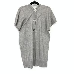 Et Vous Knit Sweater Top Womens Sz M Gray Button Short Sleeve Minimalist Retro